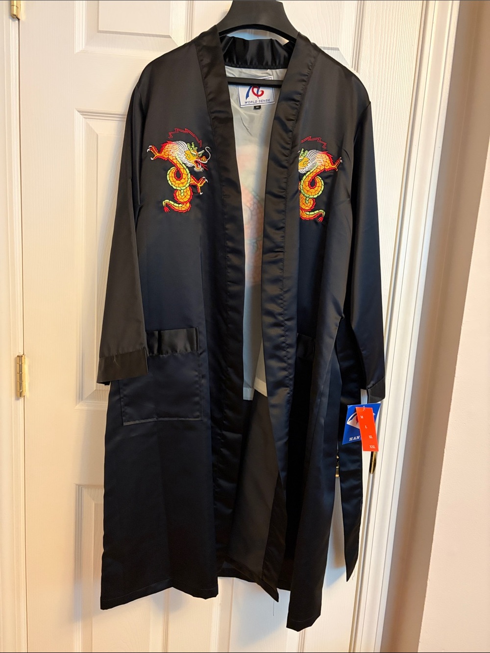 Black Satin Dragon Embroidered Kimono